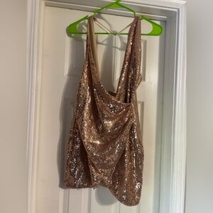 Sequin Cowl Neck Mini Dress in Rose Gold